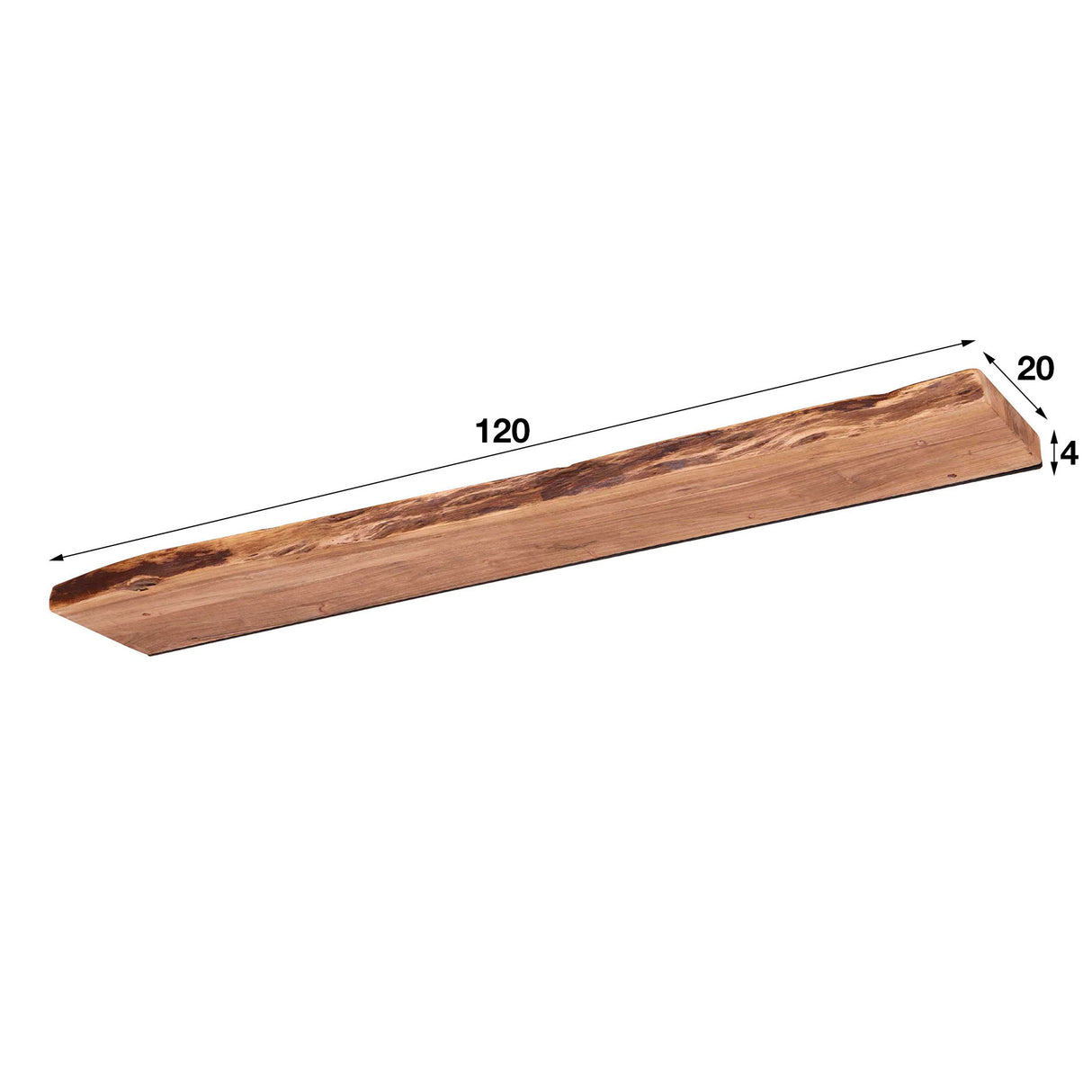 Wandplank Durris DH Interior Acacia LxBxH 128x28x8 Acaciahout Witfoto maatindicatie