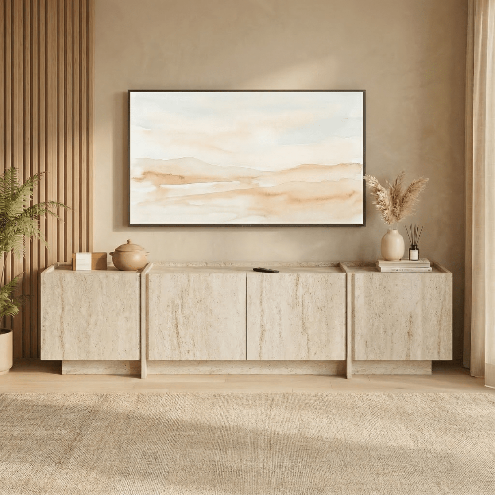 TV-Möbel aus Travertin-Melamin, Modell Lowen, 180 cm