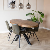Eettafel Lennon Dimehouse Bruin LxBxH 203x110x10 Mangohout Sfeerfoto schuin vooraanzicht