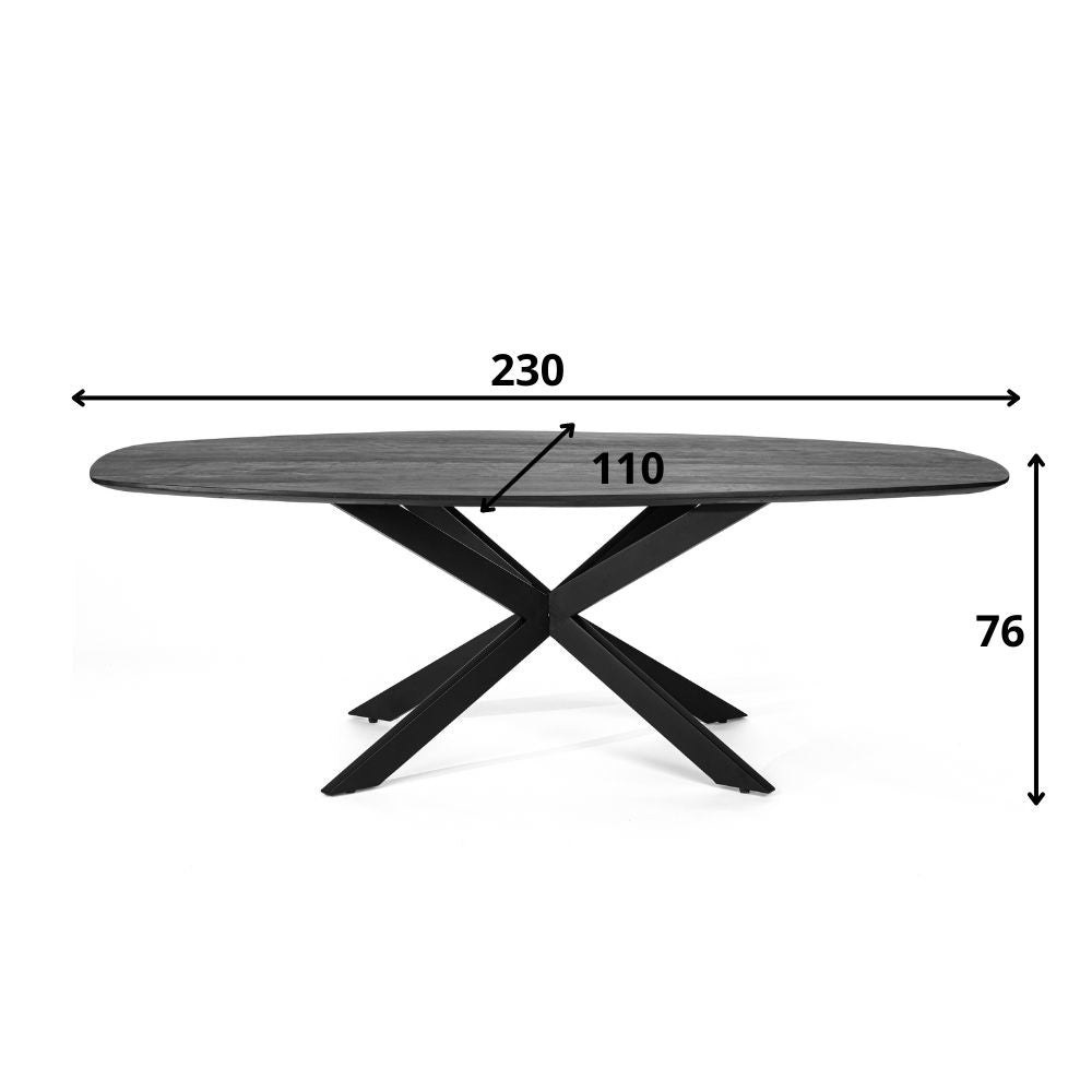 Eettafel Marlin DH Interior Zwart Mangohout Witfoto maatindicatie