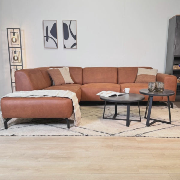 Ecksofa Barin Cognac robustes Eco-Leder rechts 