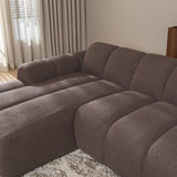 Banken-Ecksofa mit Lounge-Softbraun Bouclé Stoff - Streifen - links - Brix -Dimehouse
