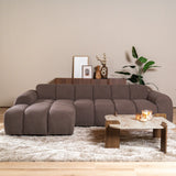 Banken-Ecksofa mit Lounge-Softbraun Bouclé Stoff - Streifen - links - Brix -Dimehouse