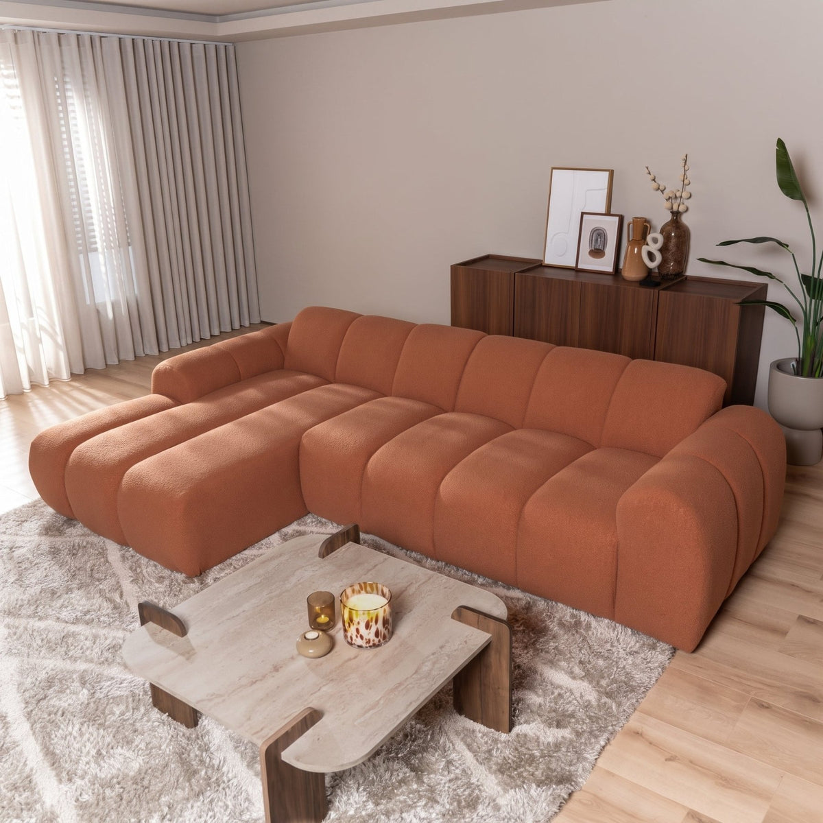 Banken-Ecksofa mit Lounge-Käufer Bouclé Stoff - Streifen - links - Brix -Dimehouse