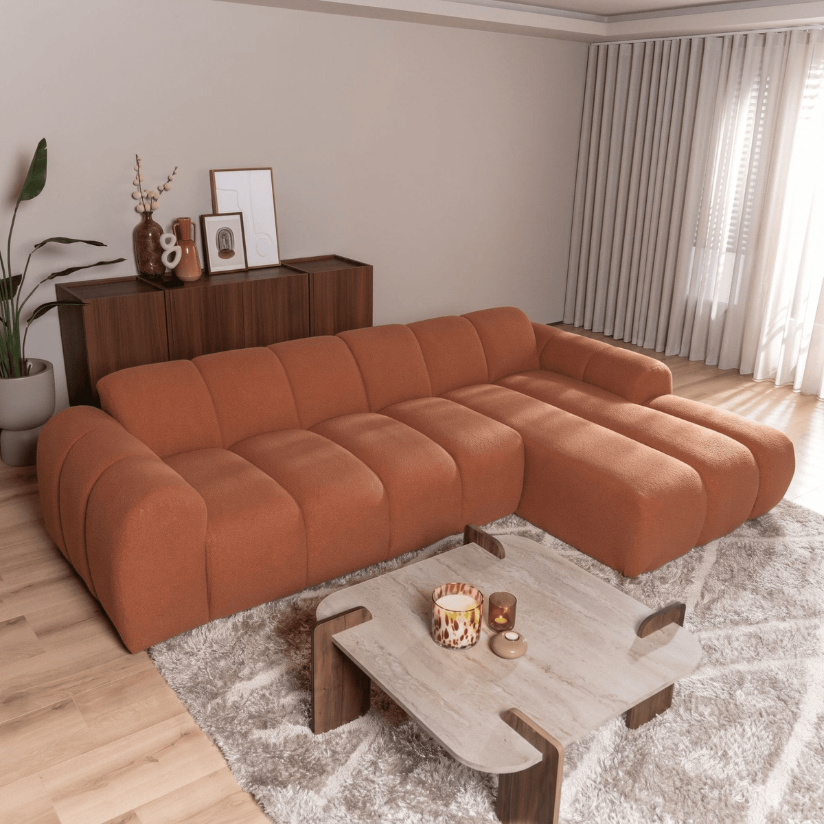 Banken-Ecksofa mit Lounge-Käufer Bouclé Stoff - Streifen - rechts - Brix -Dimehouse