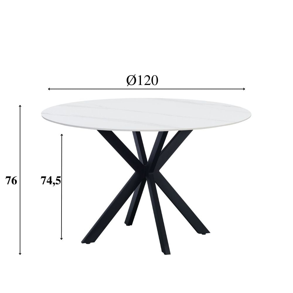 Eettafel Yuna White Dimehouse Wit LxBxH 132x132x11 Sintered stone Witfoto maatindicatie