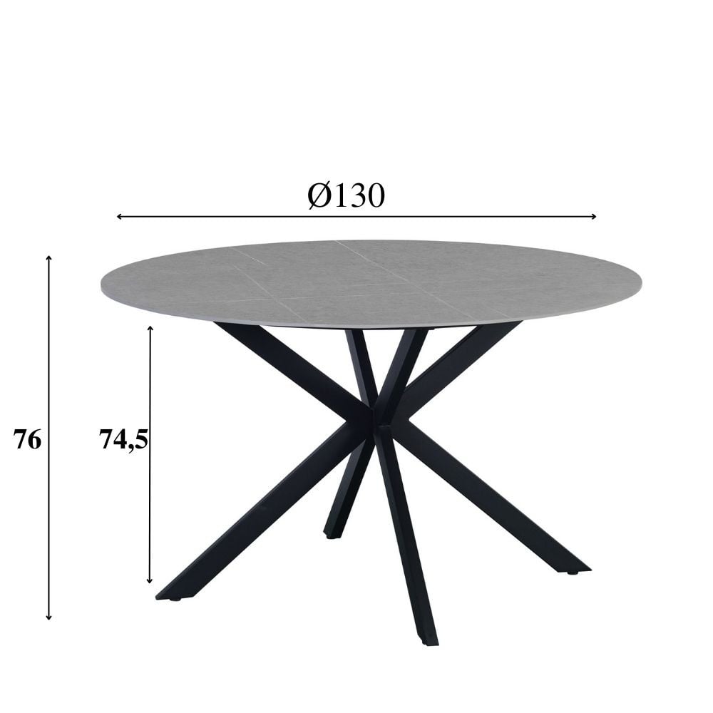 Eettafel Yuna Grey Dimehouse Grijs LxBxH 141x141x11 Sintered stone Witfoto maatindicatie