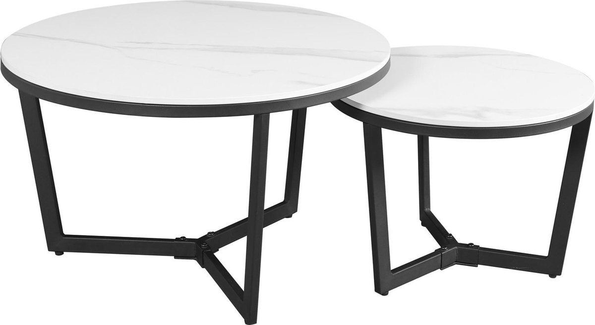 Couchtisch Set von 2 Brady Rond Marmerlook Weiß