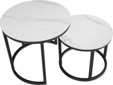 Runder Couchtisch Set von 2 gesinterten Stein Marmor Look Paige White