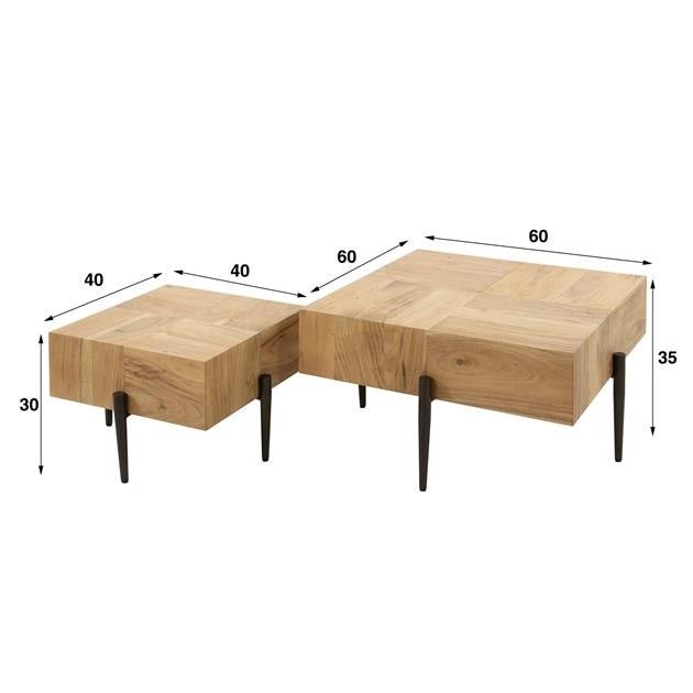 Salontafel Daantje DH Interior Acacia LxBxH 69x69x25 Acaciahout Witfoto maatindicatie