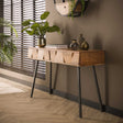 Schminktisch Alisa DH Interior Akazie LxBxH 125x46x23 Akazienholz Stimmungsvolles Foto diagonale Vorderansicht
