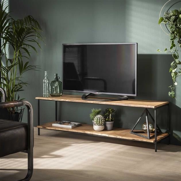 TV Meubel Morin DH Interior Acacia LxBxH 153x43x11 Acaciahout Sfeerfoto schuin vooraanzicht