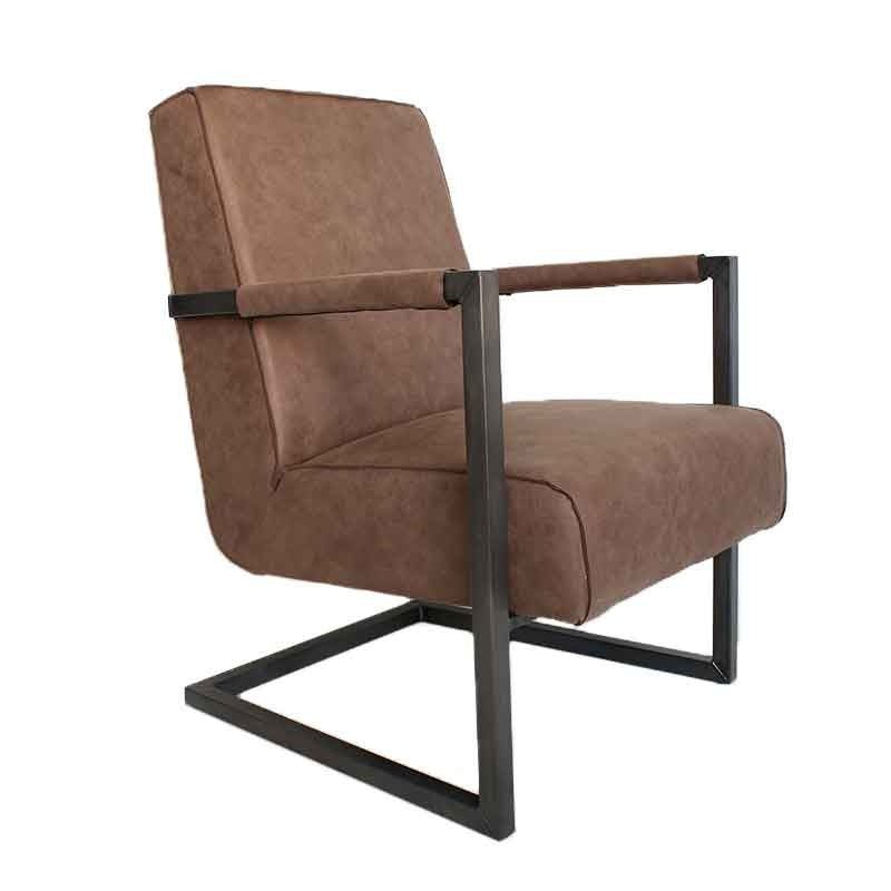 Fauteuil Tiger Dimehouse Taupe LxBxH 69x58x49 Eco-leer Witfoto schuin vooraanzicht