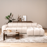 Banken-Ecksofa mit Loungebeige Samt Strukturstoff - Streifen - rechts - Brix-Dimehouse