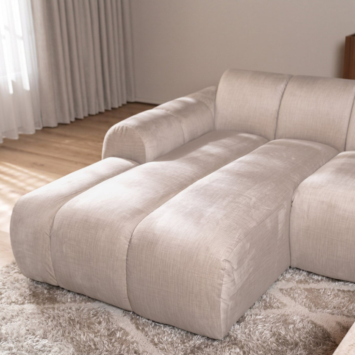 Banken-Ecksofa mit Loungebeige Samt Strukturstoff - Streifen - links - Brix-Dimehouse