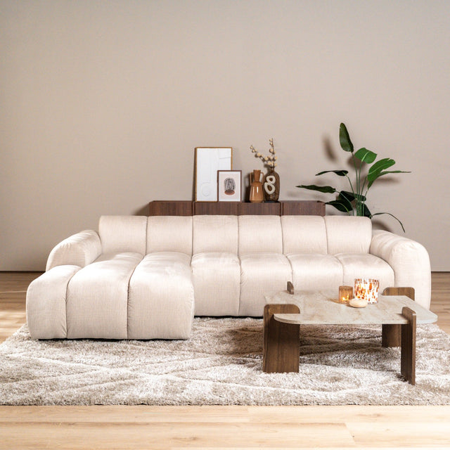 Banken-Ecksofa mit Loungebeige Samt Strukturstoff - Streifen - links - Brix-Dimehouse