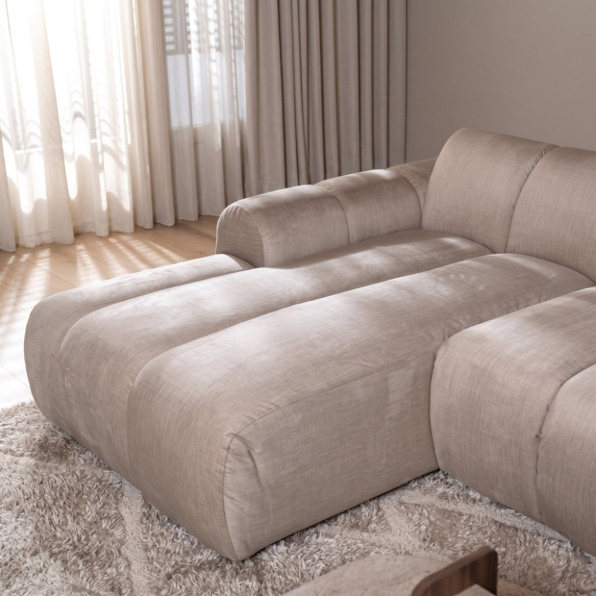 Banken-Ecksofa mit Loungebeige Samt Strukturstoff - Streifen - links - Brix-Dimehouse