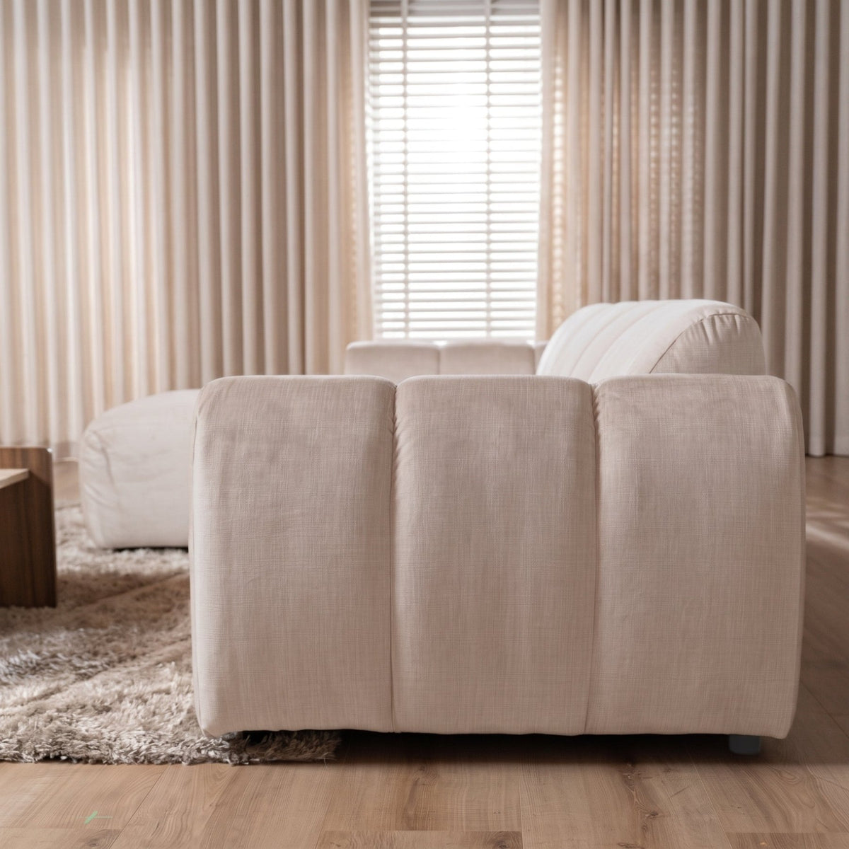 Banken-Ecksofa mit Loungebeige Samt Strukturstoff - Streifen - links - Brix-Dimehouse