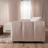 Banken-Ecksofa mit Loungebeige Samt Strukturstoff - Streifen - links - Brix-Dimehouse