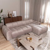 Banken-Ecksofa mit Loungesand Samt Strukturstoff - Streifen - rechts - Brix-Dimehouse