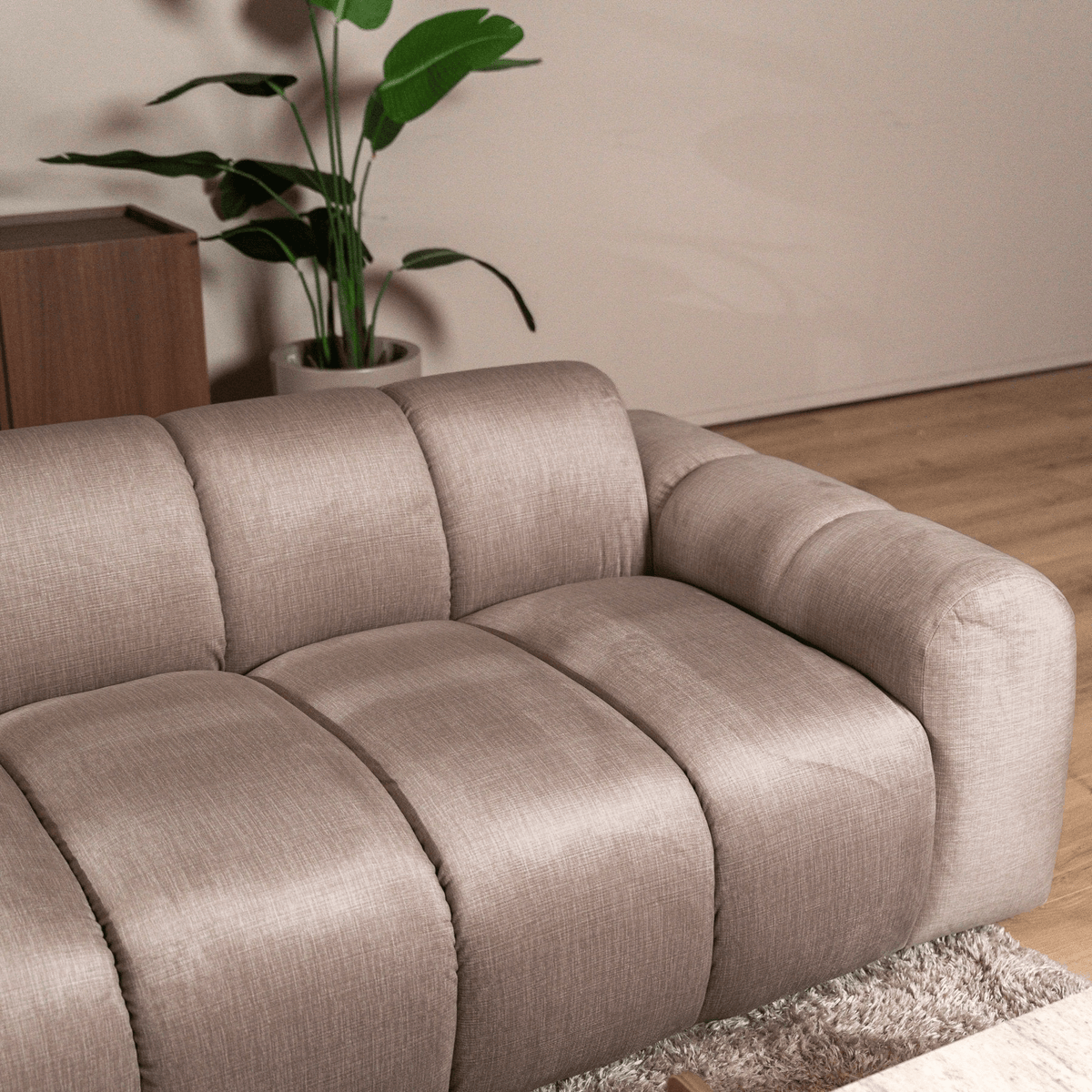 Banken-Ecksofa mit Loungesand Samt Strukturstoff - Streifen - links - Brix-Dimehouse