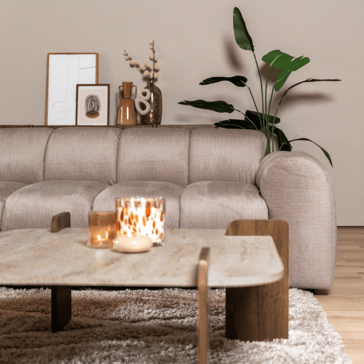 Banken-Ecksofa mit Loungesand Samt Strukturstoff - Streifen - links - Brix-Dimehouse