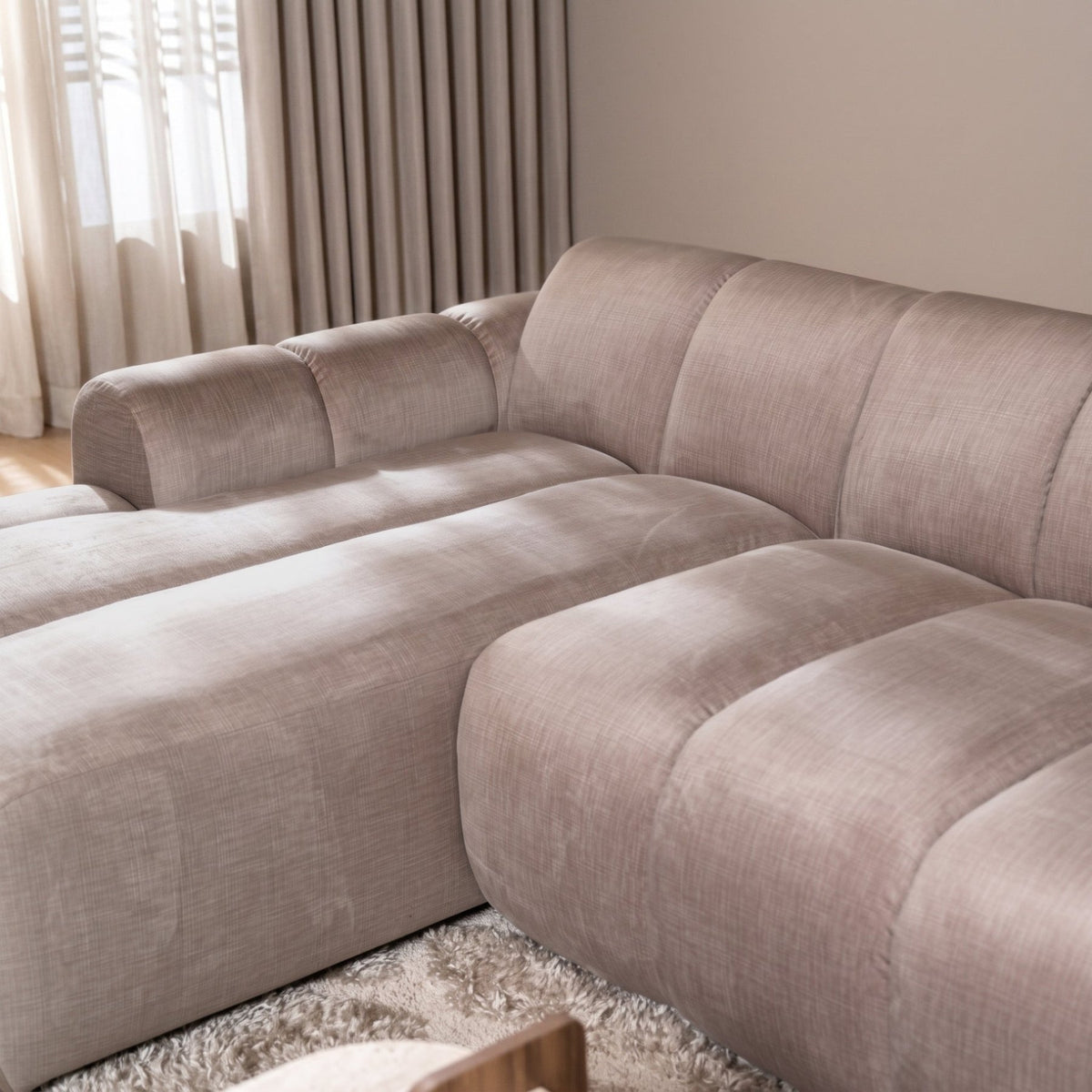 Banken-Ecksofa mit Loungesand Samt Strukturstoff - Streifen - links - Brix-Dimehouse