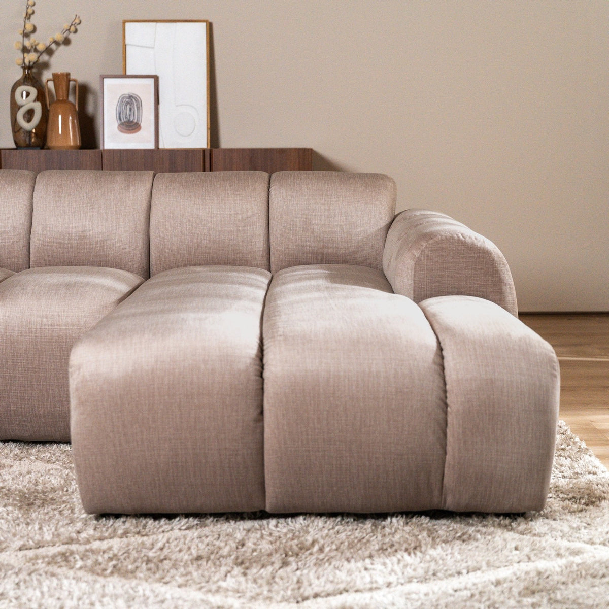 Banken-Ecksofa mit Loungesand Samt Strukturstoff - Streifen - links - Brix-Dimehouse