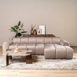 Banken-Ecksofa mit Loungesand Samt Strukturstoff - Streifen - links - Brix-Dimehouse