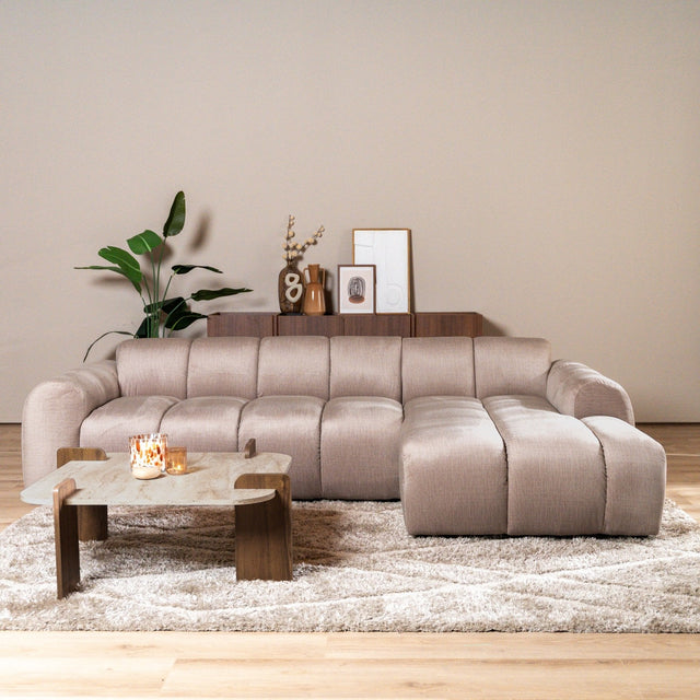Banken-Ecksofa mit Loungesand Samt Strukturstoff - Streifen - links - Brix-Dimehouse