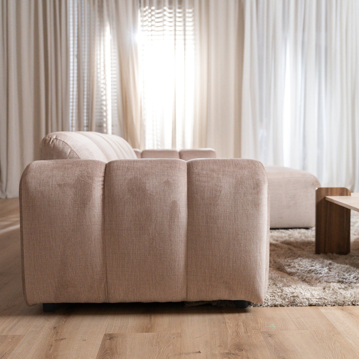 Banken-Ecksofa mit Loungesand Samt Strukturstoff - Streifen - rechts - Brix-Dimehouse