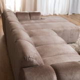 Banken-Ecksofa mit Loungesand Samt Strukturstoff - Streifen - links - Brix-Dimehouse