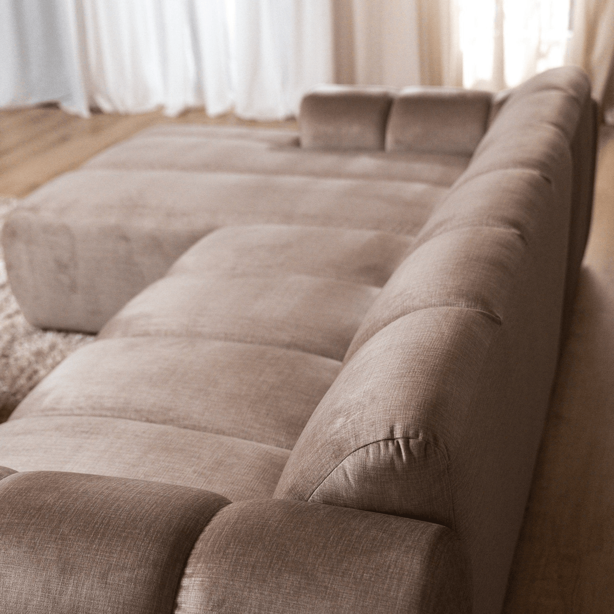 Banken-Ecksofa mit Loungesand Samt Strukturstoff - Streifen - links - Brix-Dimehouse