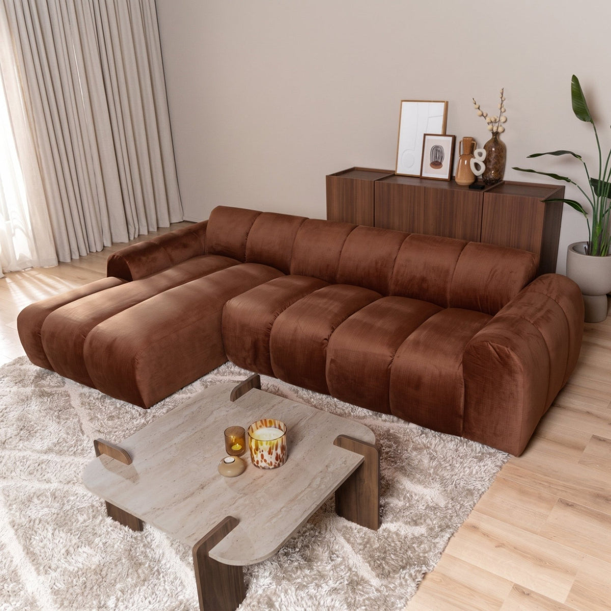 Banken-Ecksofa mit Lounge-Käufer Samt Strukturstoff - Streifen - links - Brix-Dimehouse