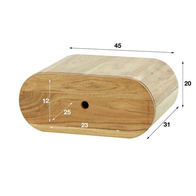 Nachtkastje Marie DH Interior Acacia LxBxH 50x35x24 Acaciahout Witfoto maatindicatie