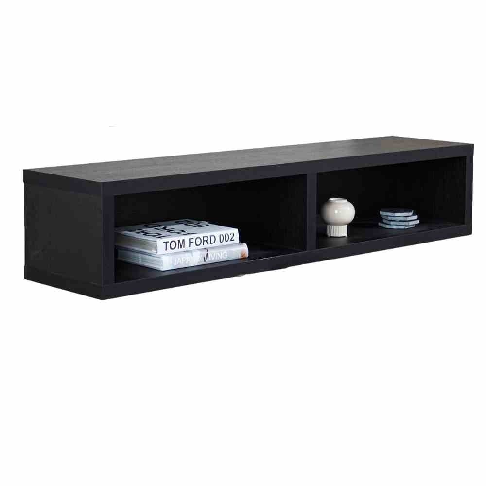 TV Meubel Bernie Zwart Dimehouse Zwart LxBxH 146x36x31 Melamine Witfoto schuin vooraanzicht